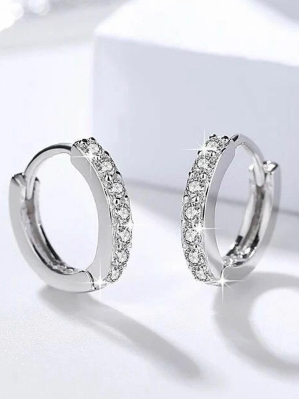 Silver Mini Diamond Hoop Earrings